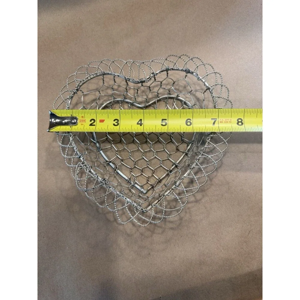 Heart Shaped Silver Metal Wire Decorative Basket with Handles, 7 in